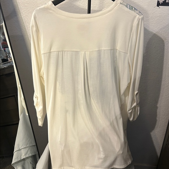 Ruby Rd. Cream Blouse with Blue Floral Embroidery size large - Picture 5 of 5